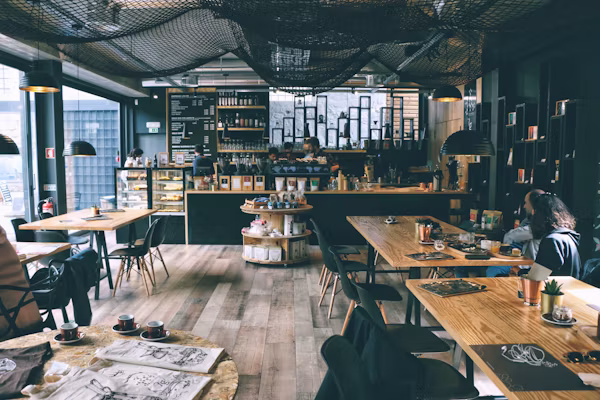 Latte art and cozy cafe interior